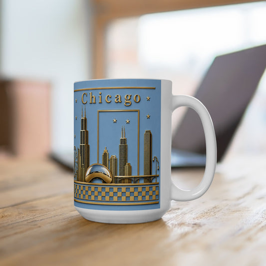 Gold Chicago skyline design blue