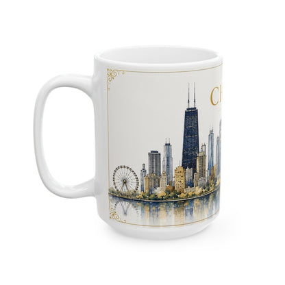 Case of 12 Premium Porcelain Coffee Mugs, Wholesale Chicago Skyline Mug – 15 oz Premium Souvenir Mug