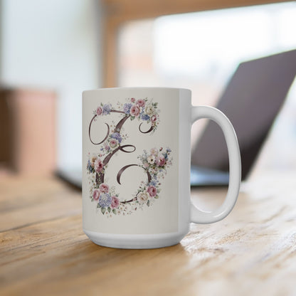 Floral Coffee Mug with Letter E