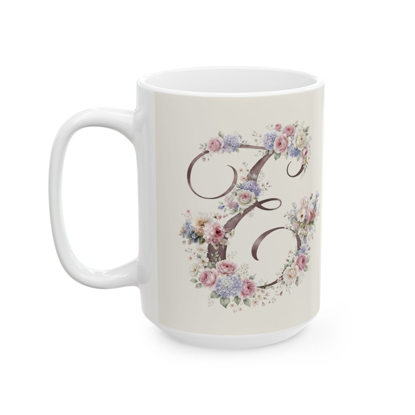 Floral Coffee Mug with Letter E