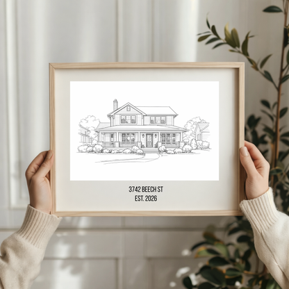 Home Portrait - Housewarming Gift, Home Painting, House Portrait, Realtor Closing Gift, New Home Gift Digital