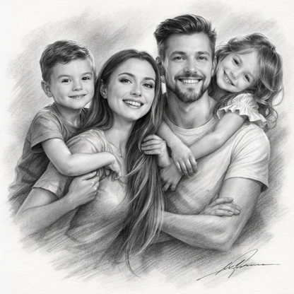 Digital - Pencil Sketch Portrait from Photo, Family, Kids, Couple, Him, Her, Group
