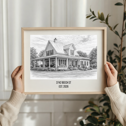 Pencil Sketch Portraits from Photos, Custom Detailed House Portrait, Personalized Gift, Architectural building