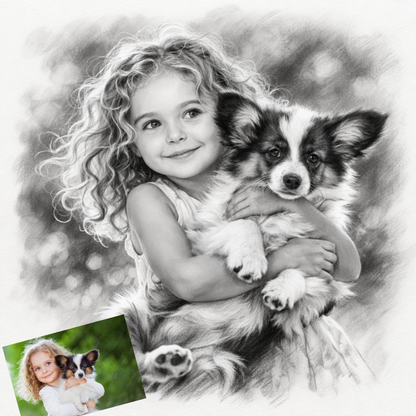 Digital - Pencil Sketch Portrait from Photo, Family, Kids, Couple, Him, Her, Group