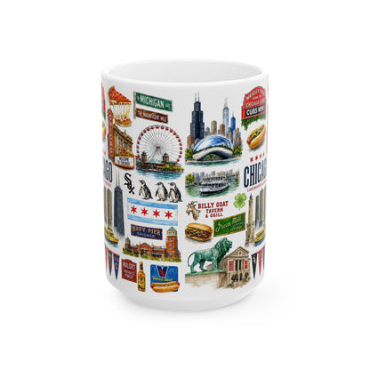 Case of 12 Premium Porcelain Coffee Mugs, Wholesale Chicago Mugs – 15 oz