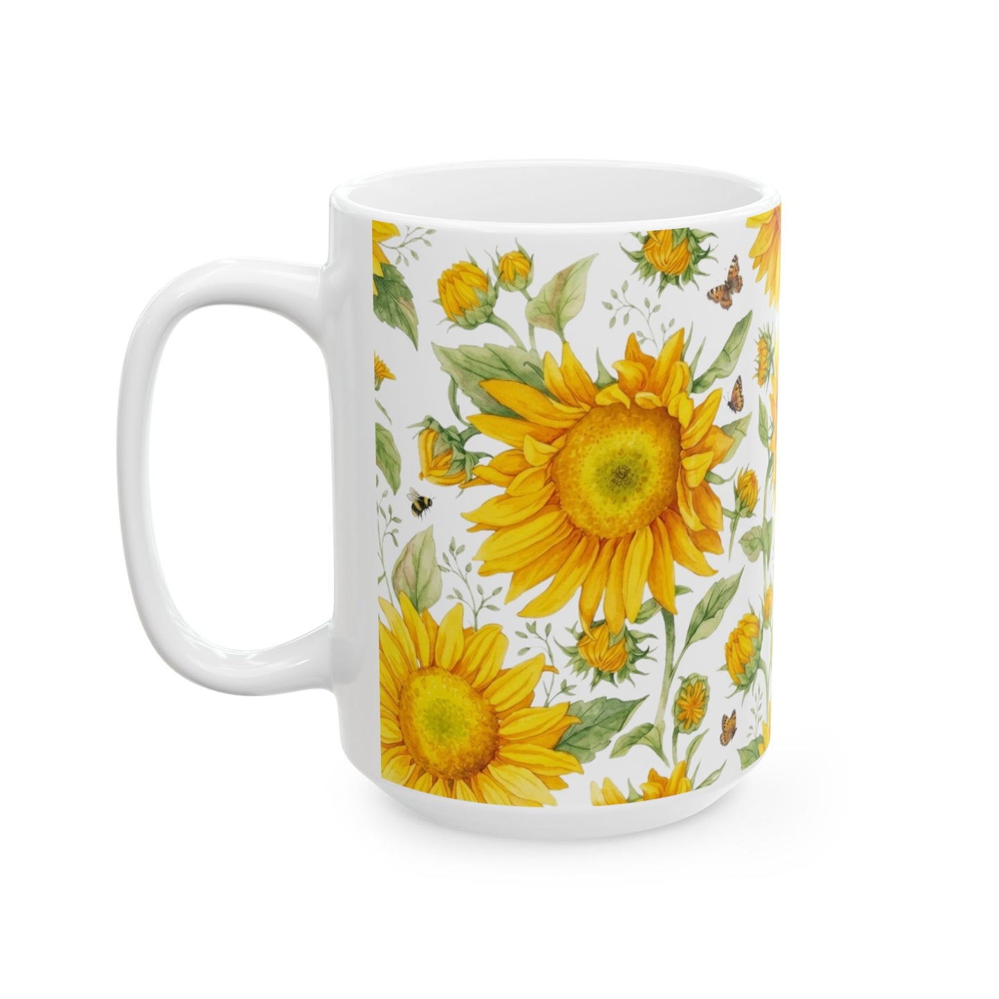 Case of 12 premium 15 oz Porcelain Sunflowers design mugs