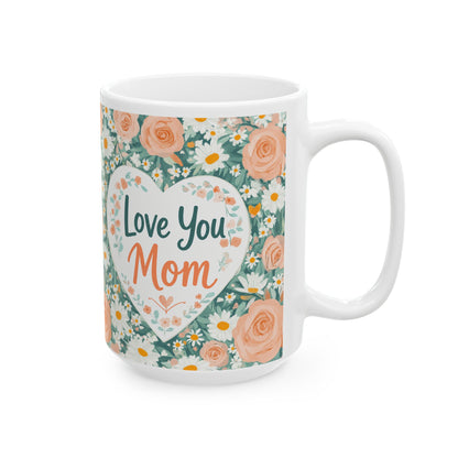 Wholesale Case of 12 – Love You Mom Floral Heart Coffee Mug #1 (15 oz)