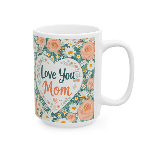 Wholesale Case of 12 – Love You Mom Floral Heart Coffee Mug #1 (15 oz)