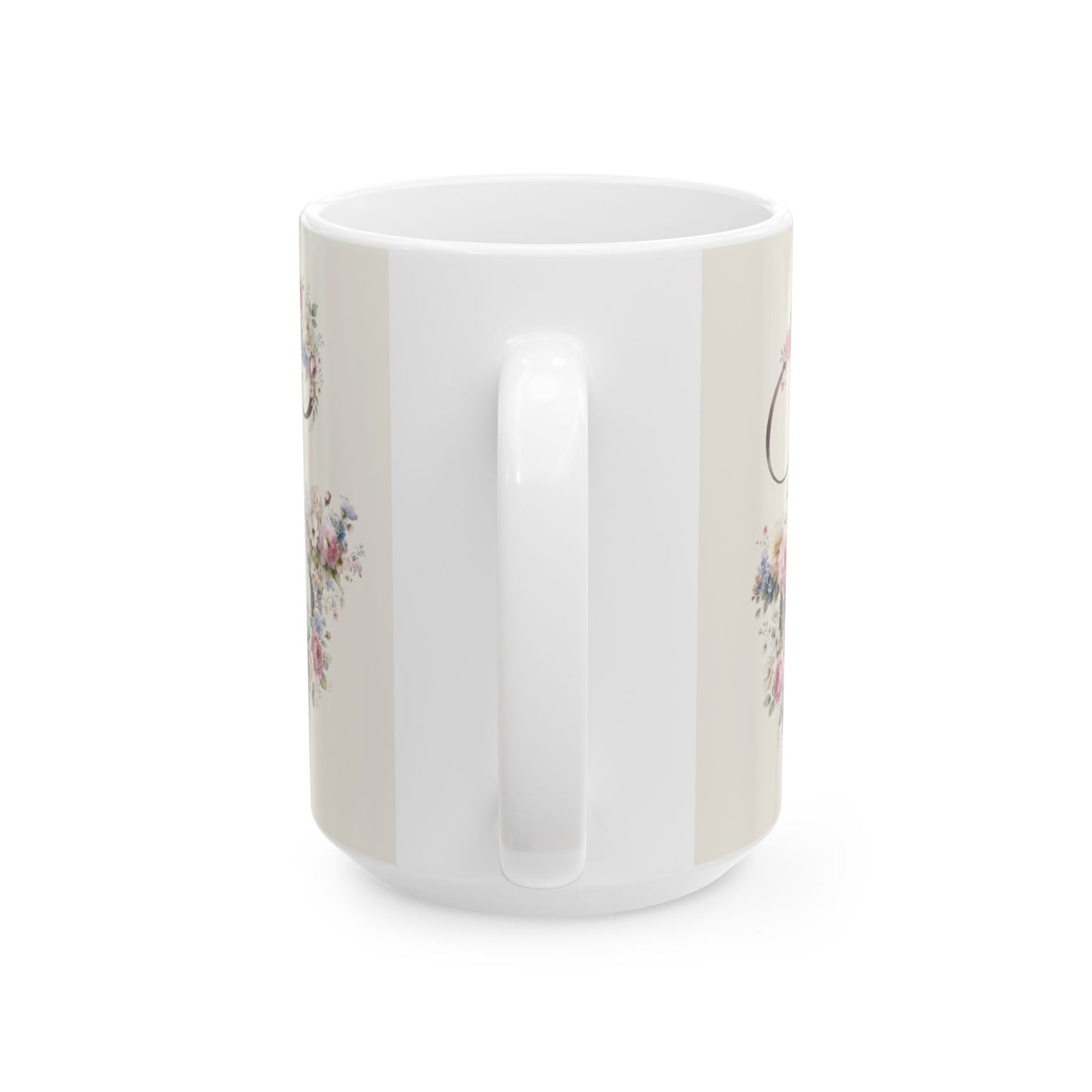 Floral Coffee Mug with Letter E