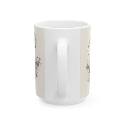Floral Coffee Mug with Letter E