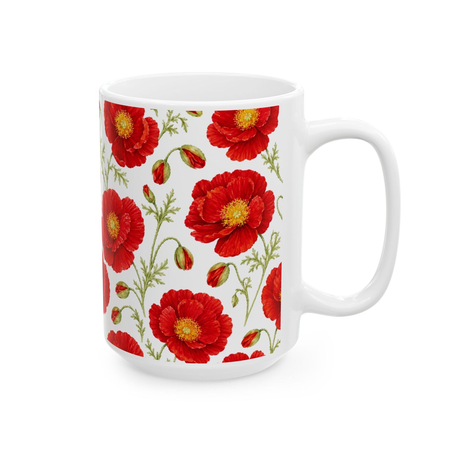 Case of 12 premium 15 oz Porcelain Poppy design mugs