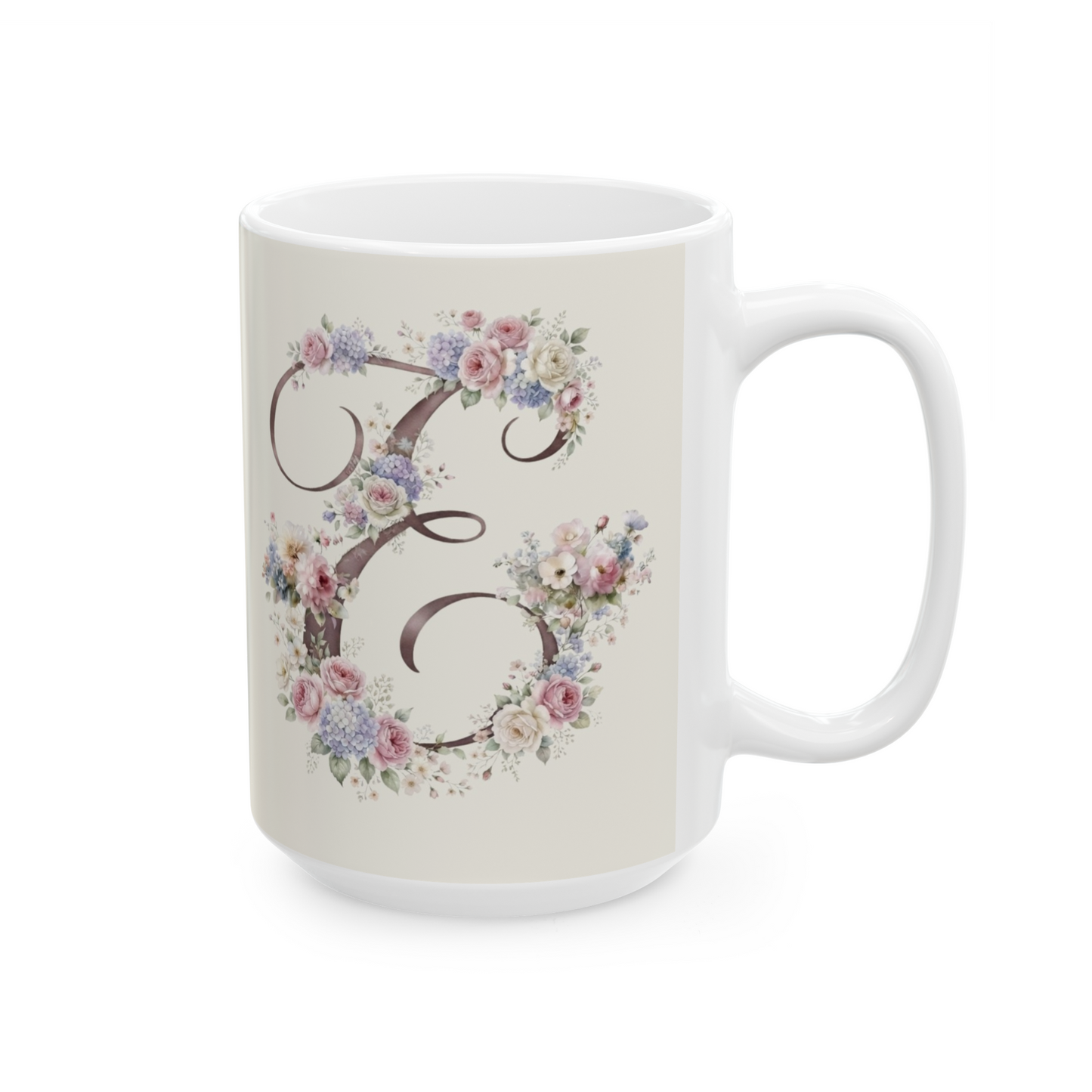 Floral Coffee Mug with Letter E