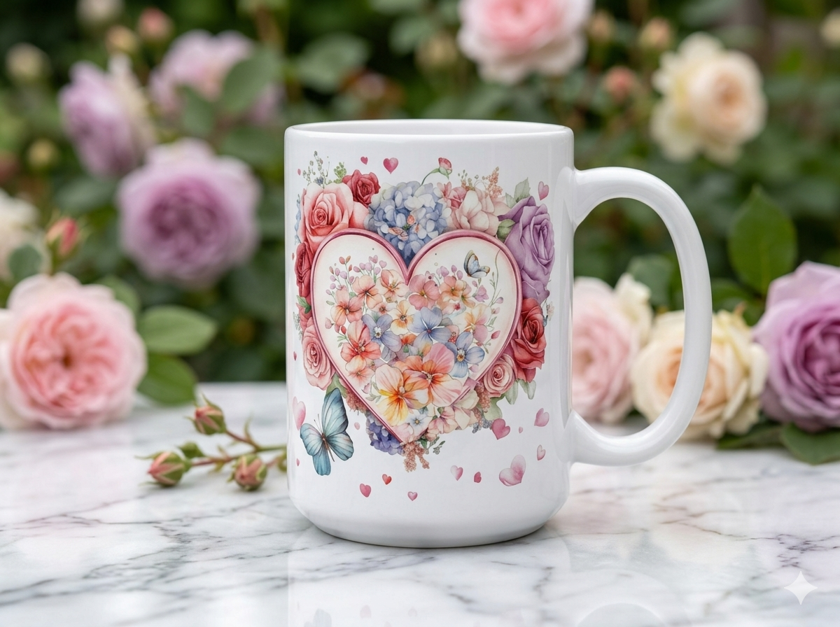 Case of 12 Floral Heart Coffee Mug