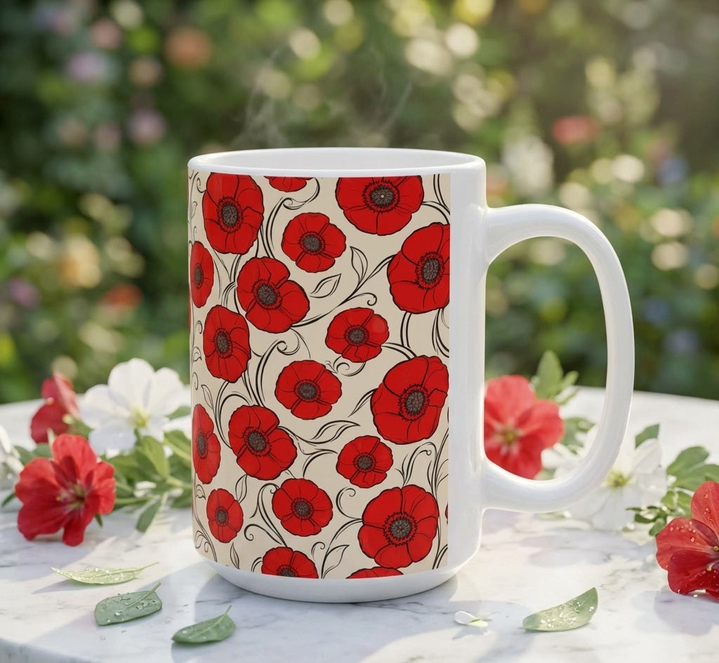 Case of 12 Floral Coffee Mug Poppies Melody