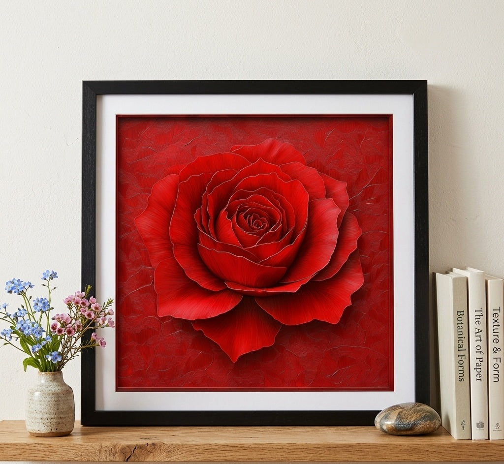 case of 10 Red Rose Romantic Floral Wall Art