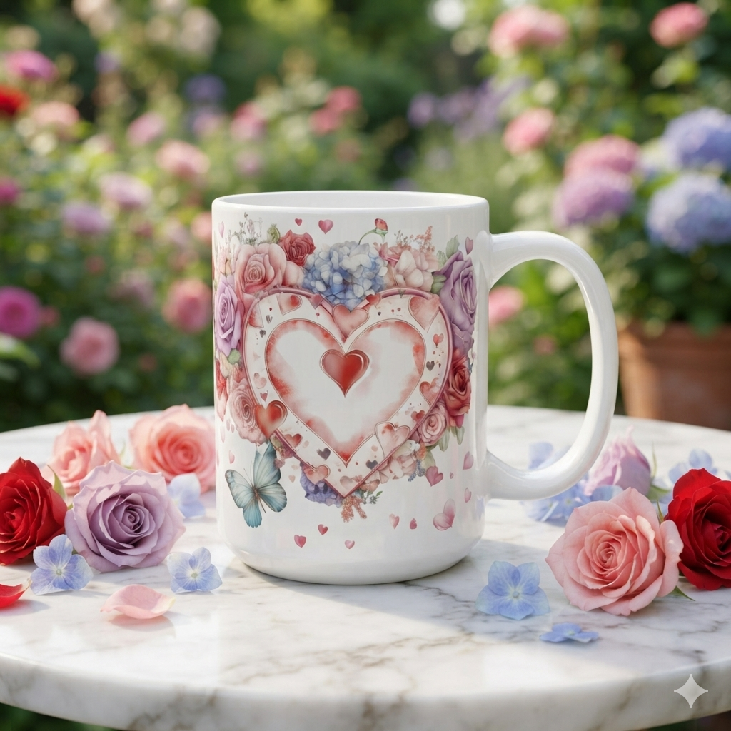 Blossom Heart Floral Coffee Mug – 15 oz Porcelian Gift Mug