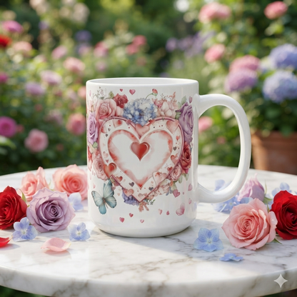 Blossom Heart Floral Coffee Mug – 15 oz Porcelian Gift Mug