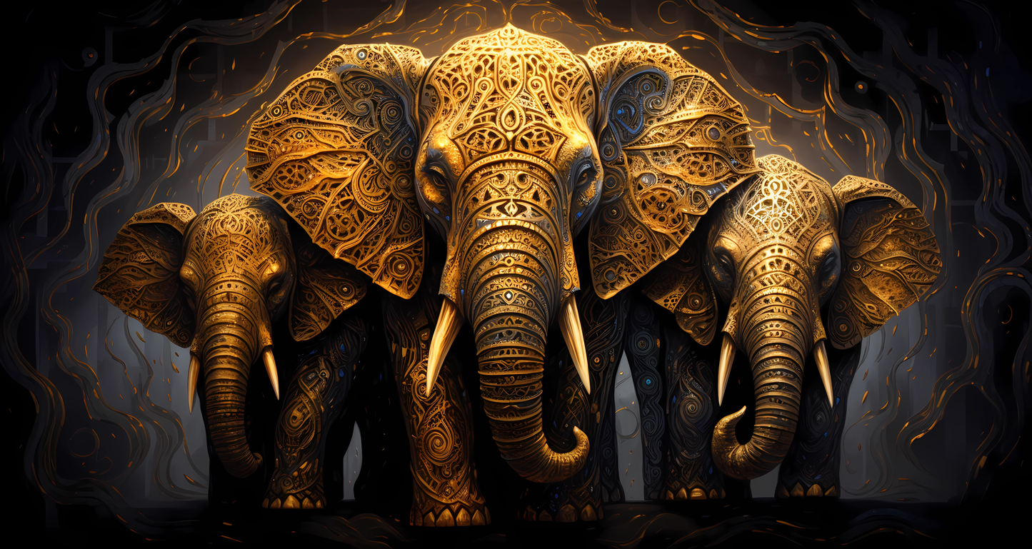 Golden Elephants Framed Art Print