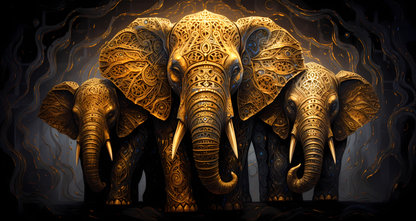 Golden Elephants Framed Art Print