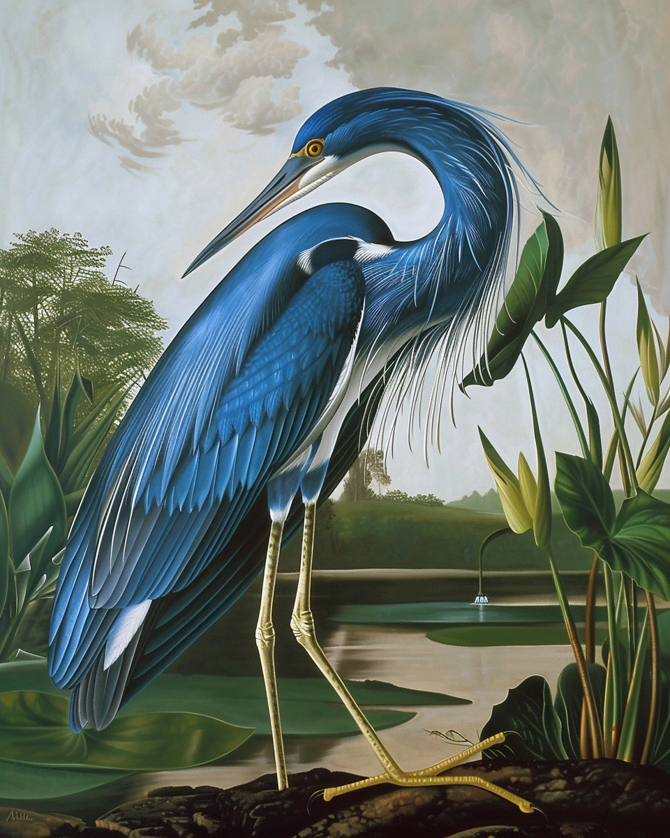 VINTAGE AUDUBON BLUE HERON  GICLEE ART PRINT