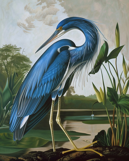 VINTAGE AUDUBON BLUE HERON  GICLEE ART PRINT