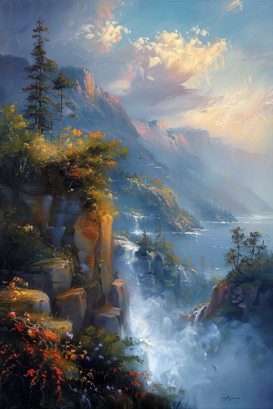 "Evening's Cascade: River Sunset" GICLEE ART PRINT